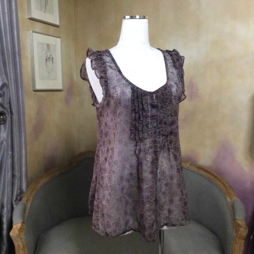 Lavender sheer floral ruffled top, size M